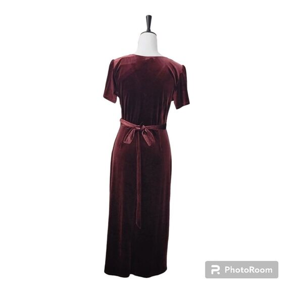 Sanctuary Airy Night Slit Midi Dress Dark Dusty Red Velvet Belted HOCO Size S - Picture 6 of 16